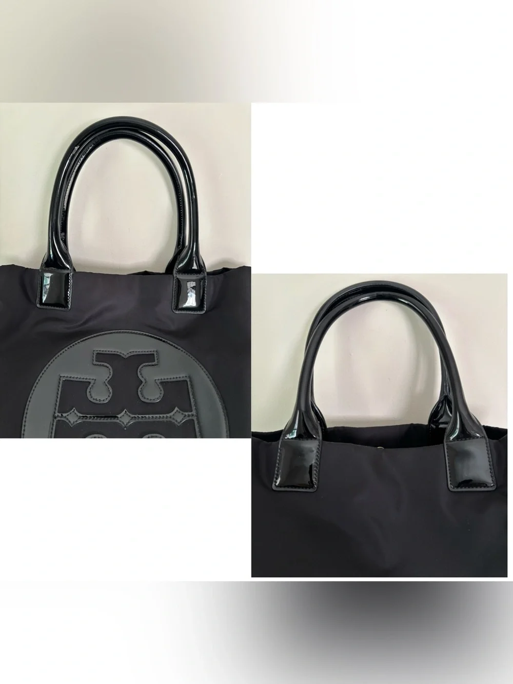 Tory Burch Ella black nylon & leather large tote